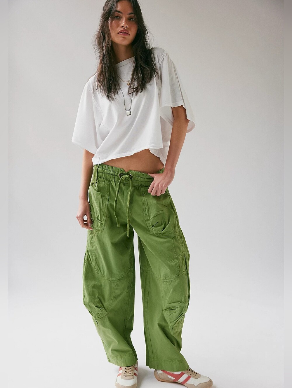 Free People Green Baggy Barrel Leg Cotton Pants M